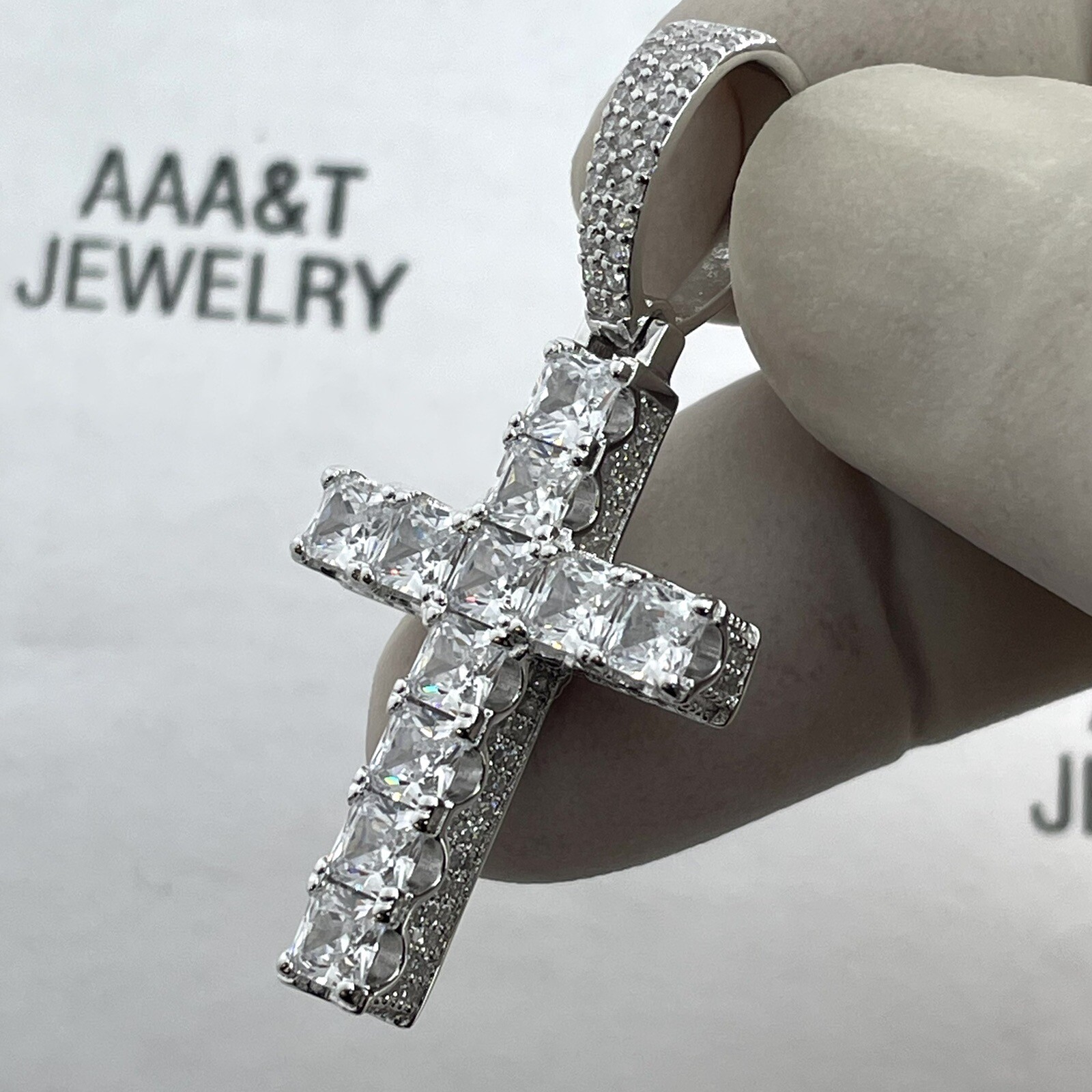 925 Solid Sterling Silver Cubic Zirconia Cross Pendant