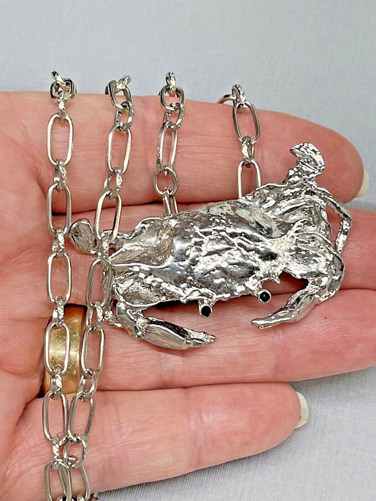Crab LG Silver Necklace 30” Rhodium Coastal Sea Life Fashion Jewelry NEW