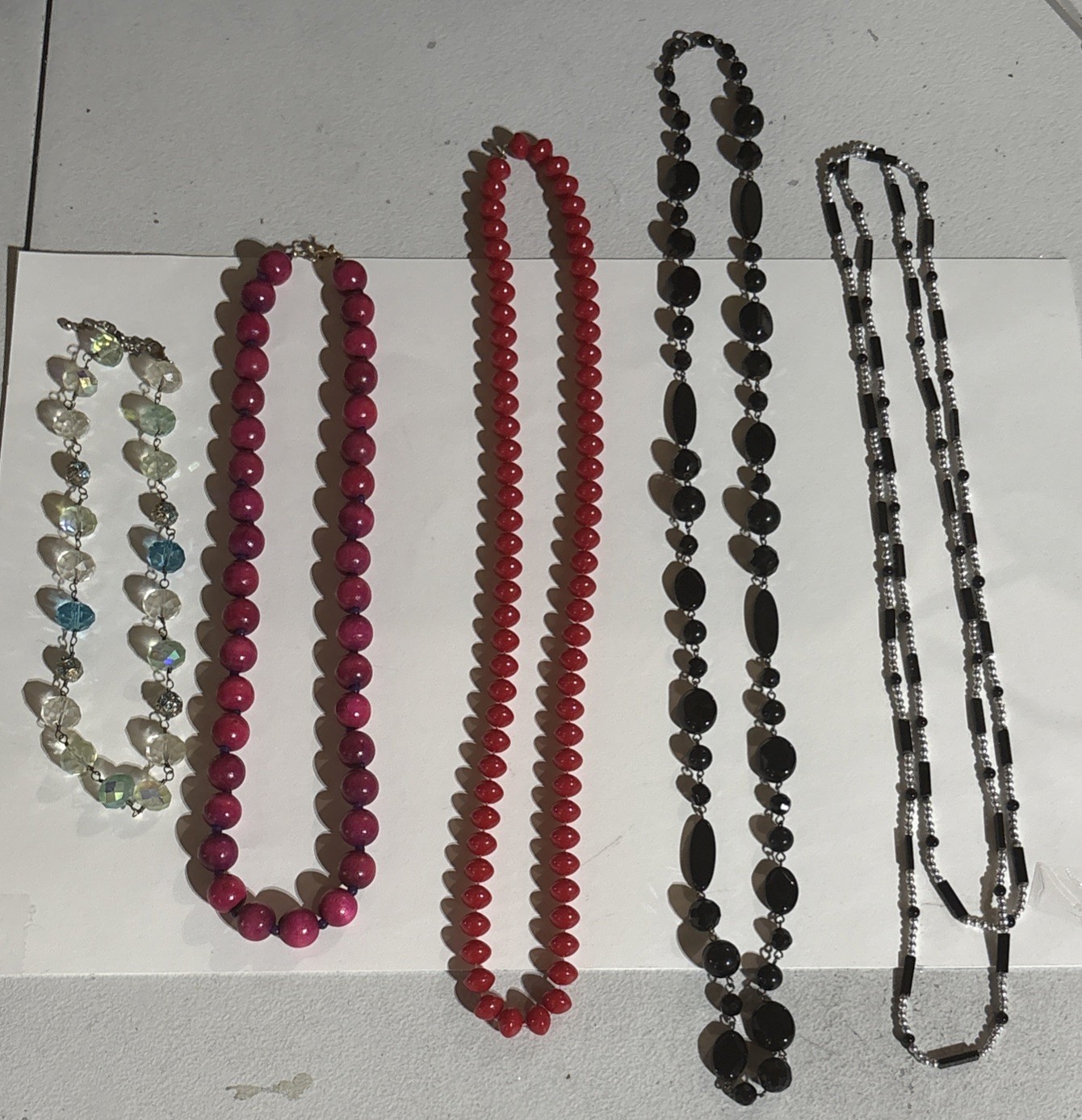 Classic Contrast Beaded Necklace Black, Red & Crystal Mix (5 Pc) Jewelry Bundle