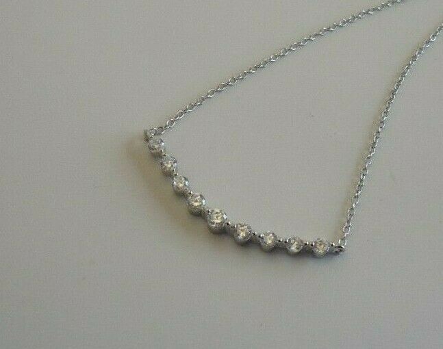 CURVED BAR NECKLACE PENDANT W/ LAB DIAMONDS /925 STERLING SILVER / 18”
