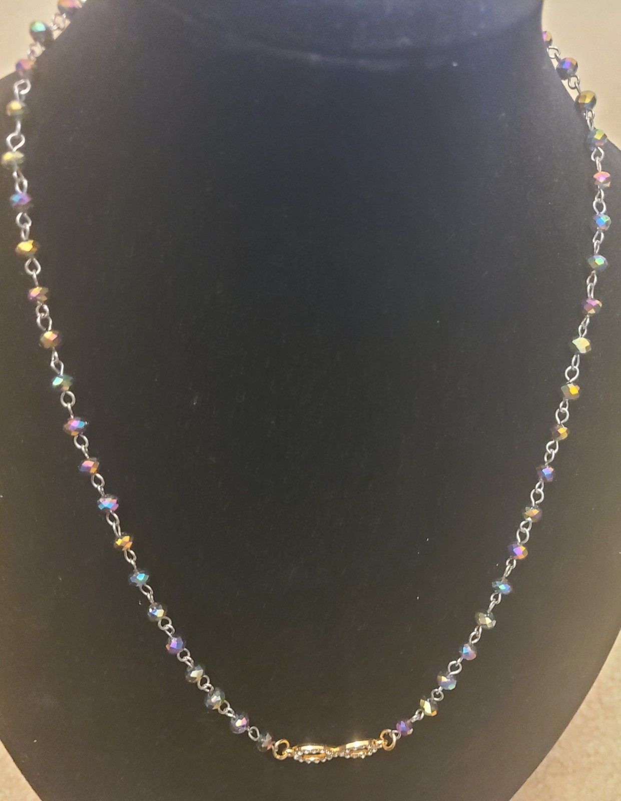 Multicolor Bicone Crystal Beaded Necklace on Silver-Tone Cable Chain