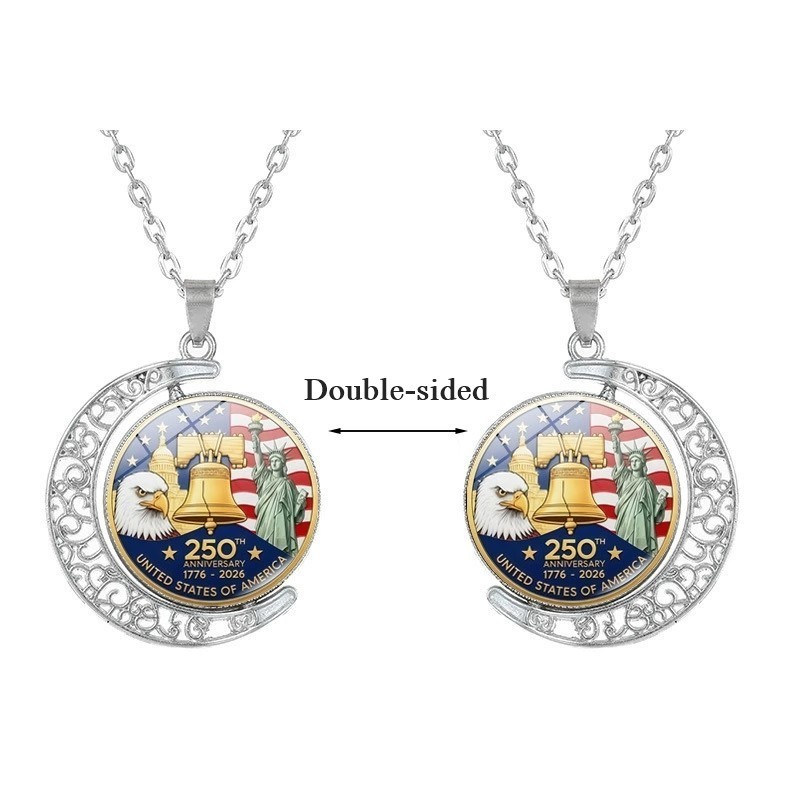 American 250th Anniversary Double-Sided Rotating Moon Alloy Necklace