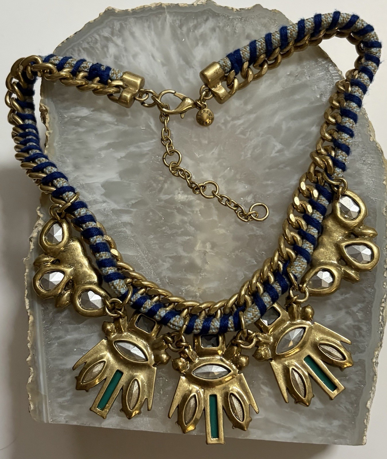 J. Crew Butterflies and Bees Collar Woven Cord Bright Crystal Clusters Necklace