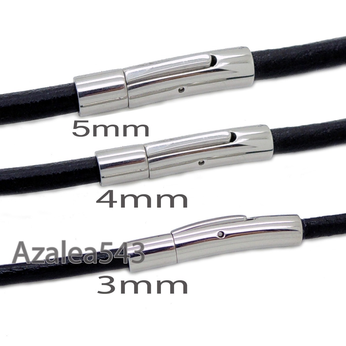 14″~40″ 3/4/5mm Black Round Genuine Leather Cord Stainless Steel Lock Necklace