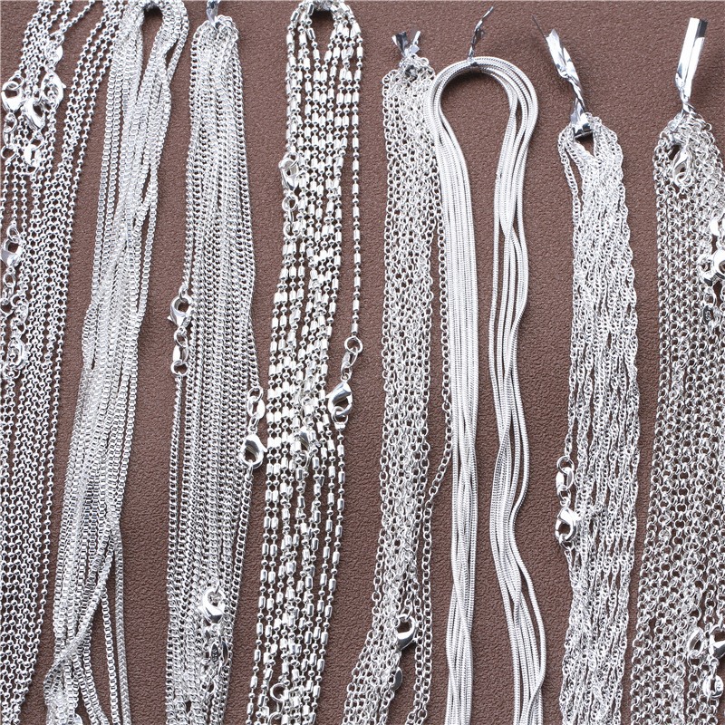 925 Sterling Silver Necklace Rolo Figaro Chain 16-30 Inch Women Jewelry