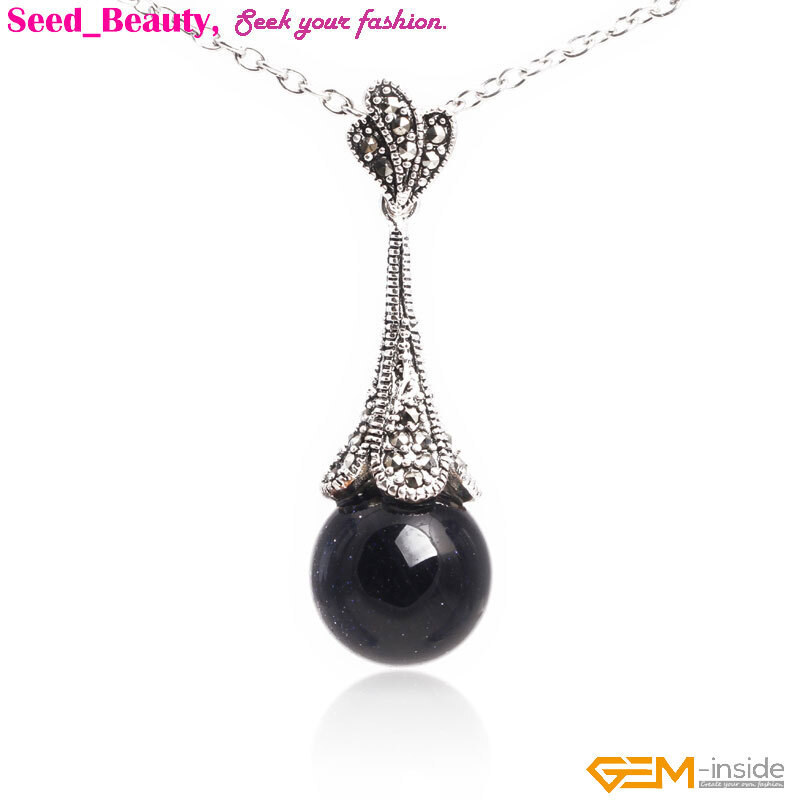 Tibetan Silver Plated Assorted Color Stone Marcasite Jewelry Necklace Pendant SD