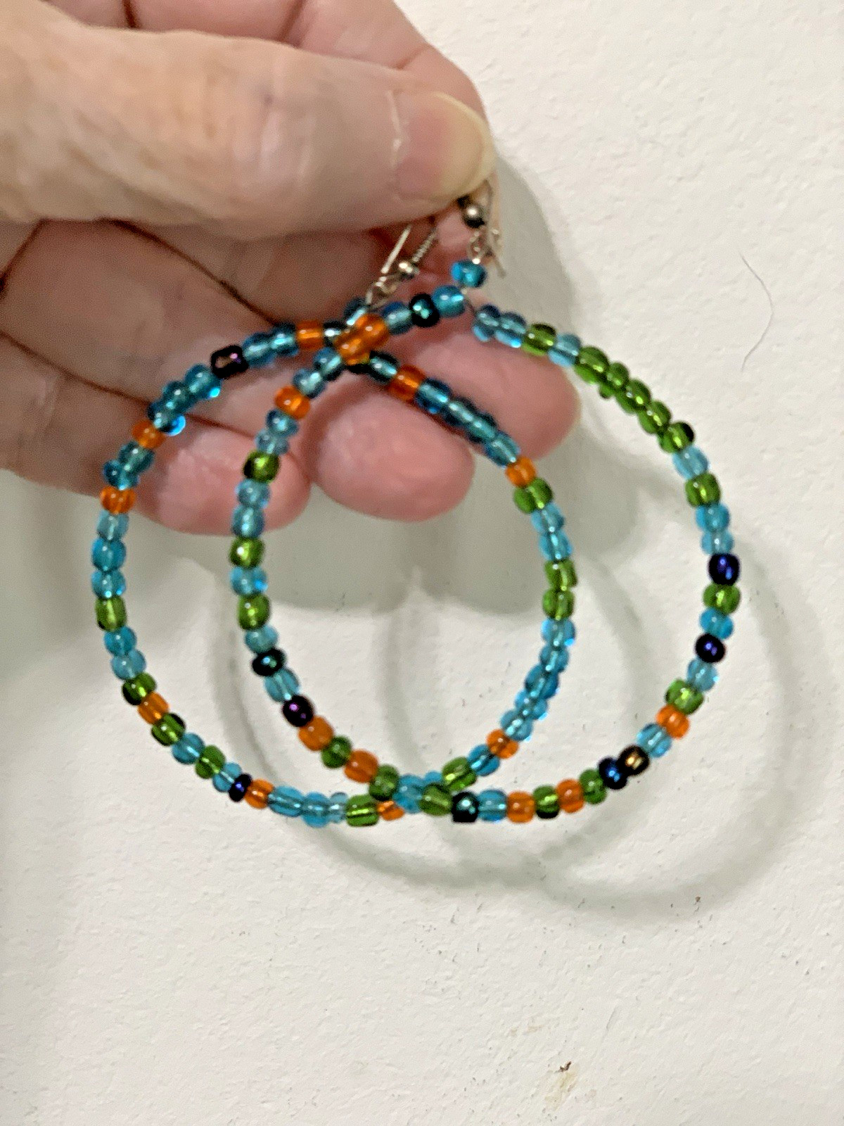 Vintage Set Of iridescent glass Multi Strand Necklace &Hoop Earring Set,18”&2.5”