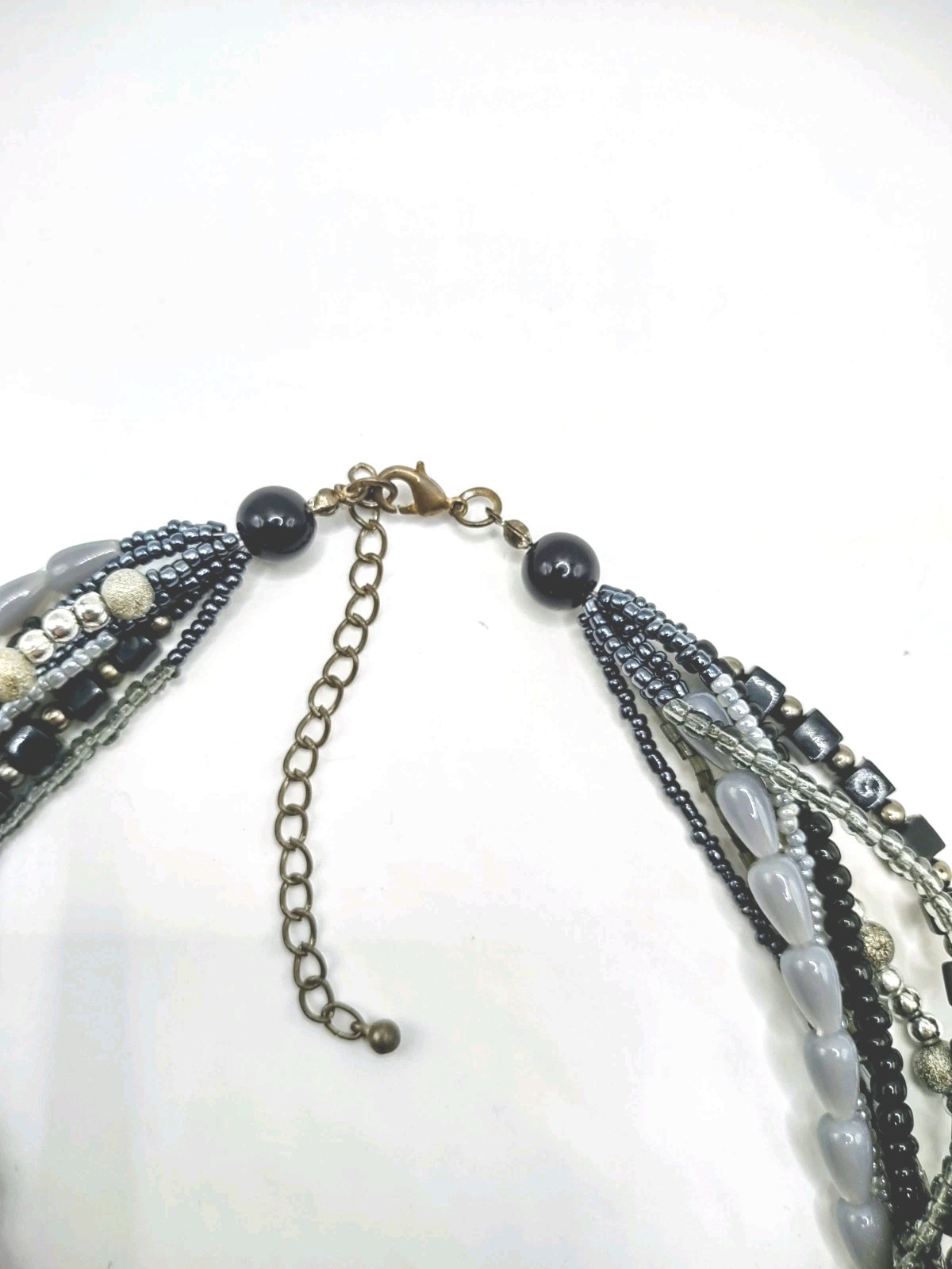 Multi Strand Necklace Beaded Black Grey Layered Fashion Costume Jewelry