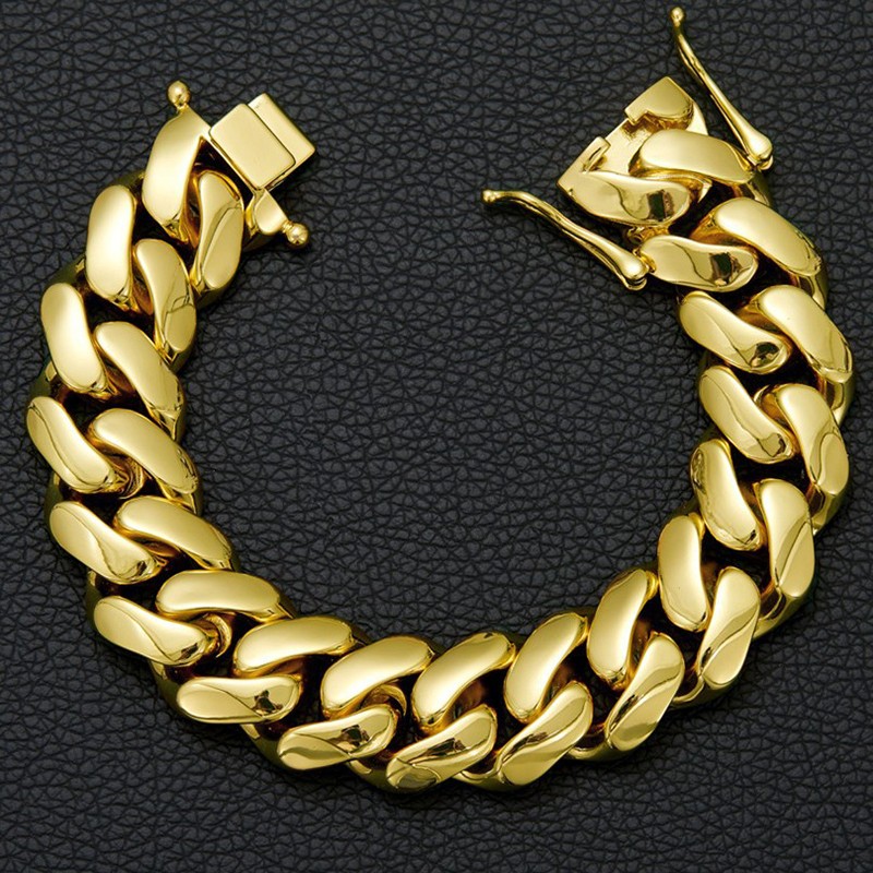 10mm-22mm Stainless Steel Miami Cuban Chain Necklace Bracelet 18K Gold Plated