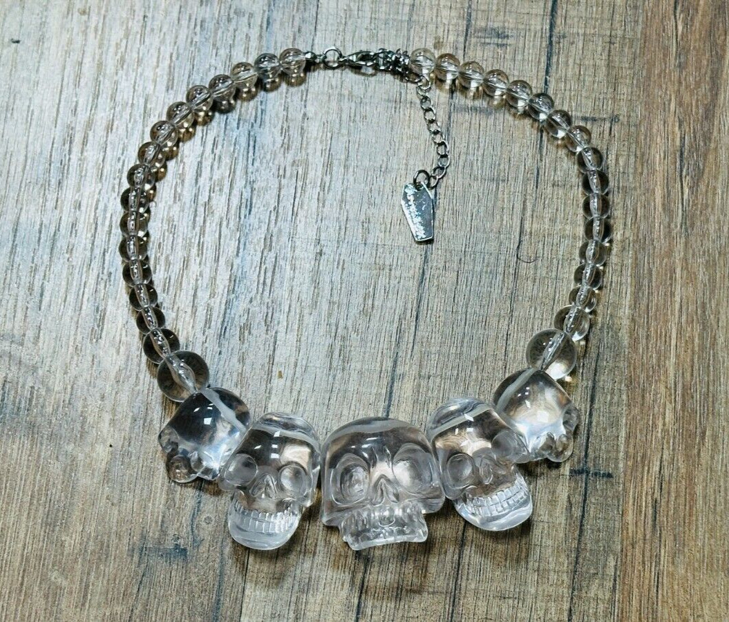 Clear Skull Necklace Crystal kreepsville 666 Skull Collection Necklace Black