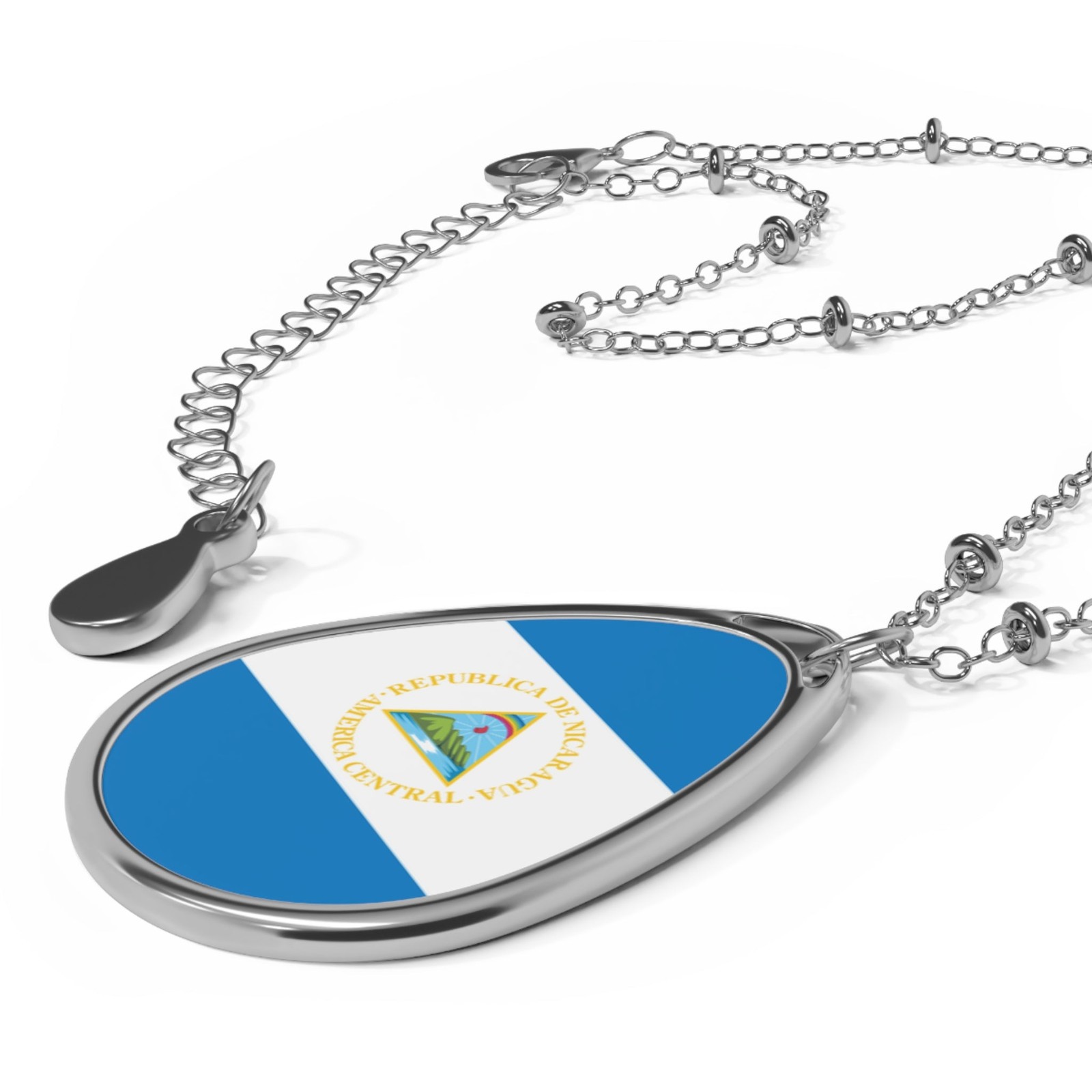 Nicaragua Flag Necklace – Oval Nicaraguan Heritage Pendant – One Size /