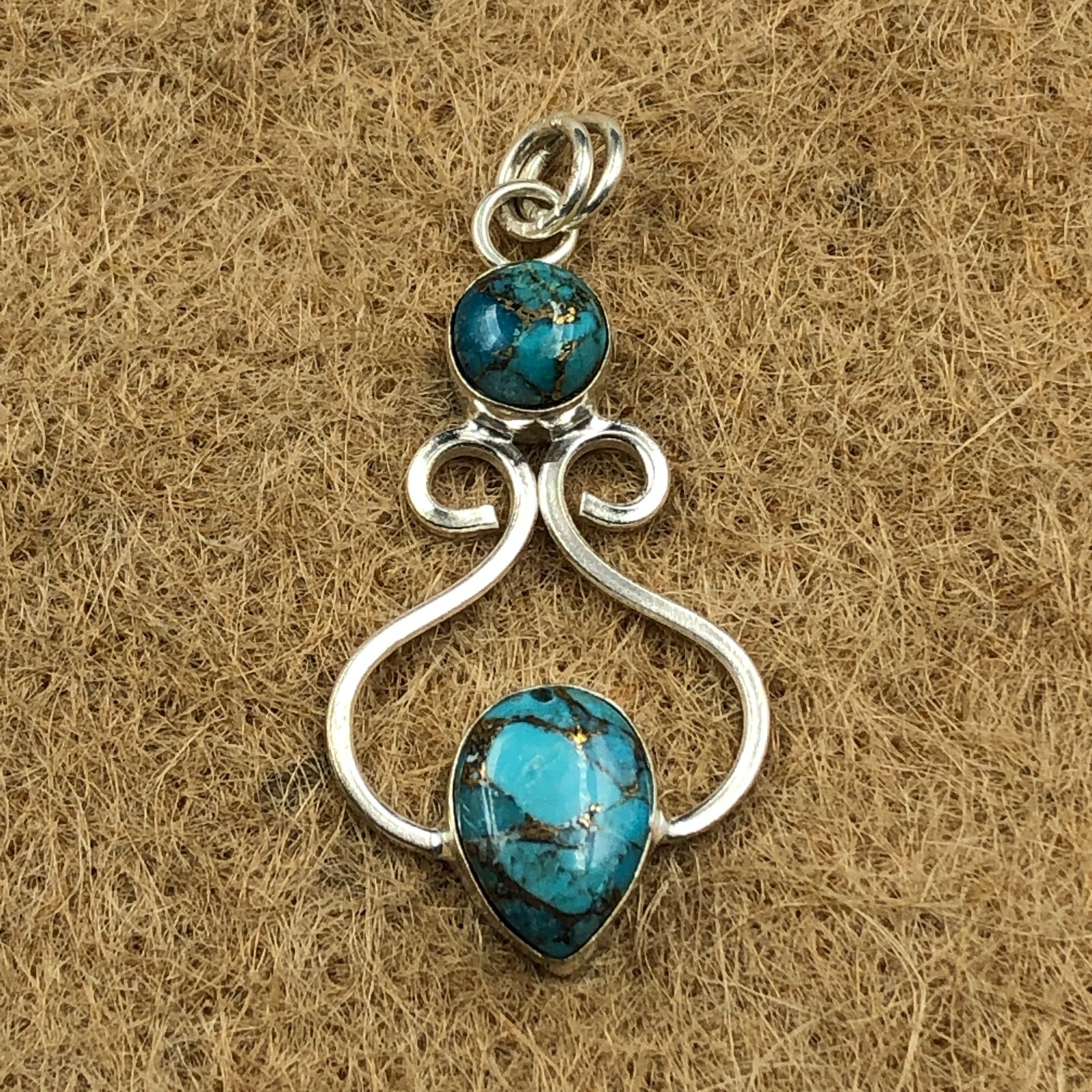 925 Silver Pear December BLUE COPPER TURQUOISE Stone Anniversary Pendant Jewelry