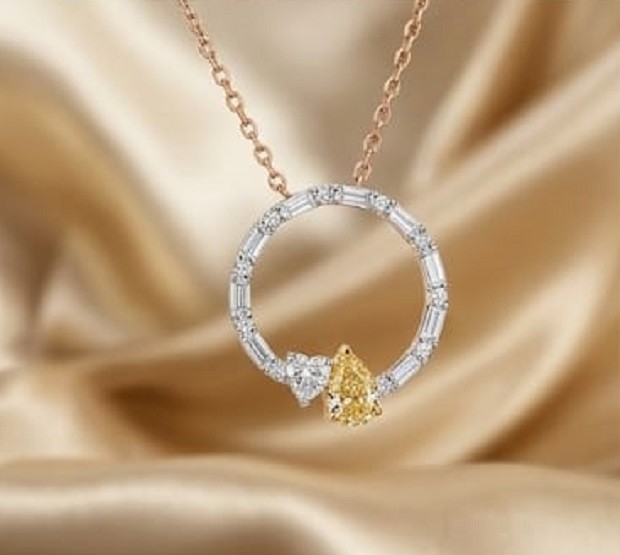 4ct Pear Cut Simulated Yellow Citrine/Diamond Drop Necklace 14k Rose Gold Plated