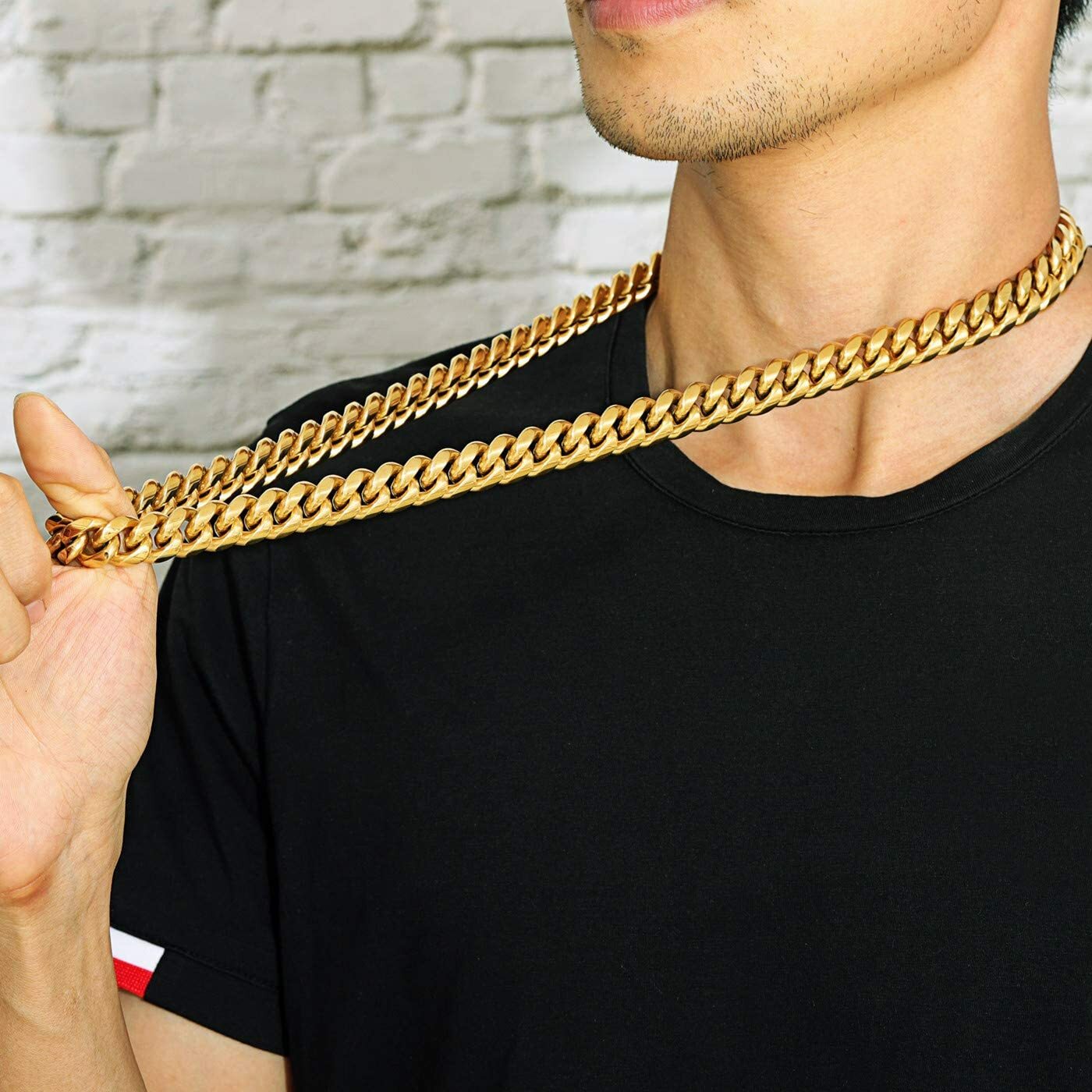 Heavy Gold Plated Stainless Steel Miami Cuban Link Curb Necklace 14mm 18-30 inch