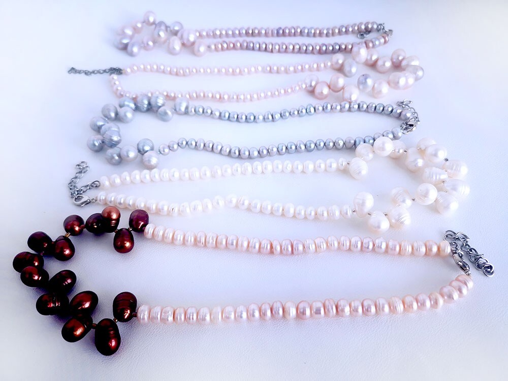 Cushion freshwater pearl side drilled oval pearl choker necklace