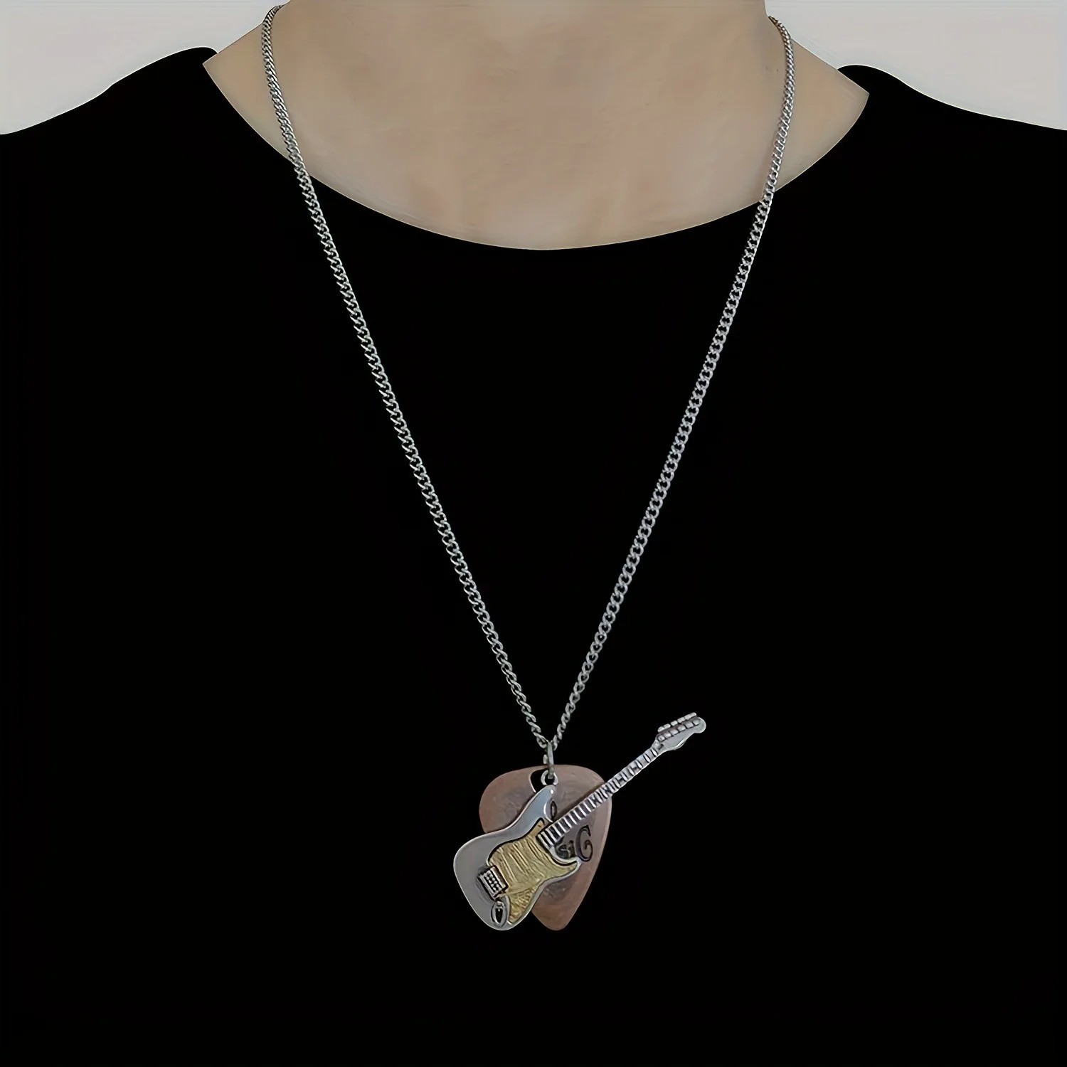 Vintage Guitar Pick Pendant Necklace Punk Rock Metal Music Jewelry Unisex