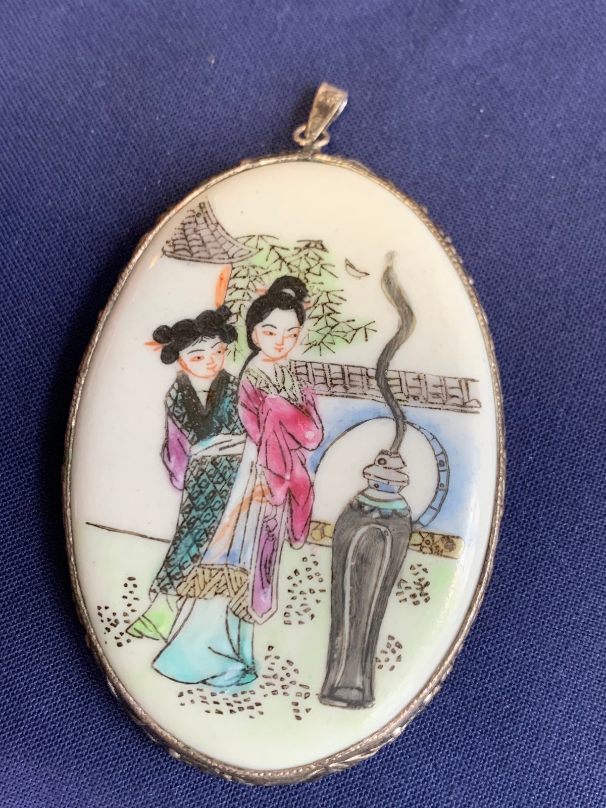 Hand Painted Asian Ladies Pendant Fashion Jewelry Porcelain Beijing China