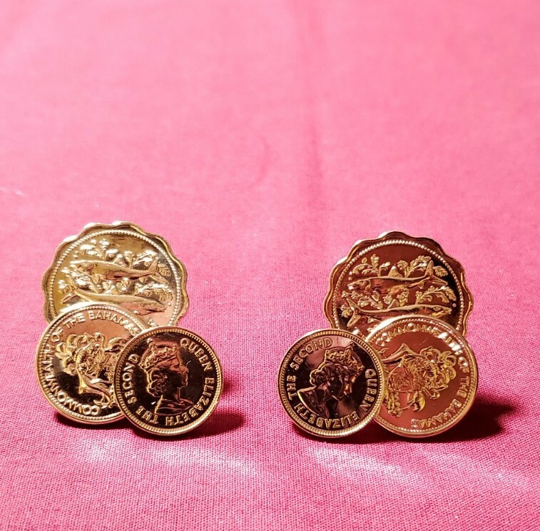 Goldtone Coin Cluster Earrings Great Britain