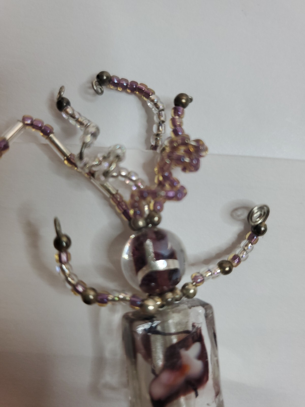 Brooch Pin Handmade Bead Person Jewelry Pink Gray White 3″ tall Adjustable