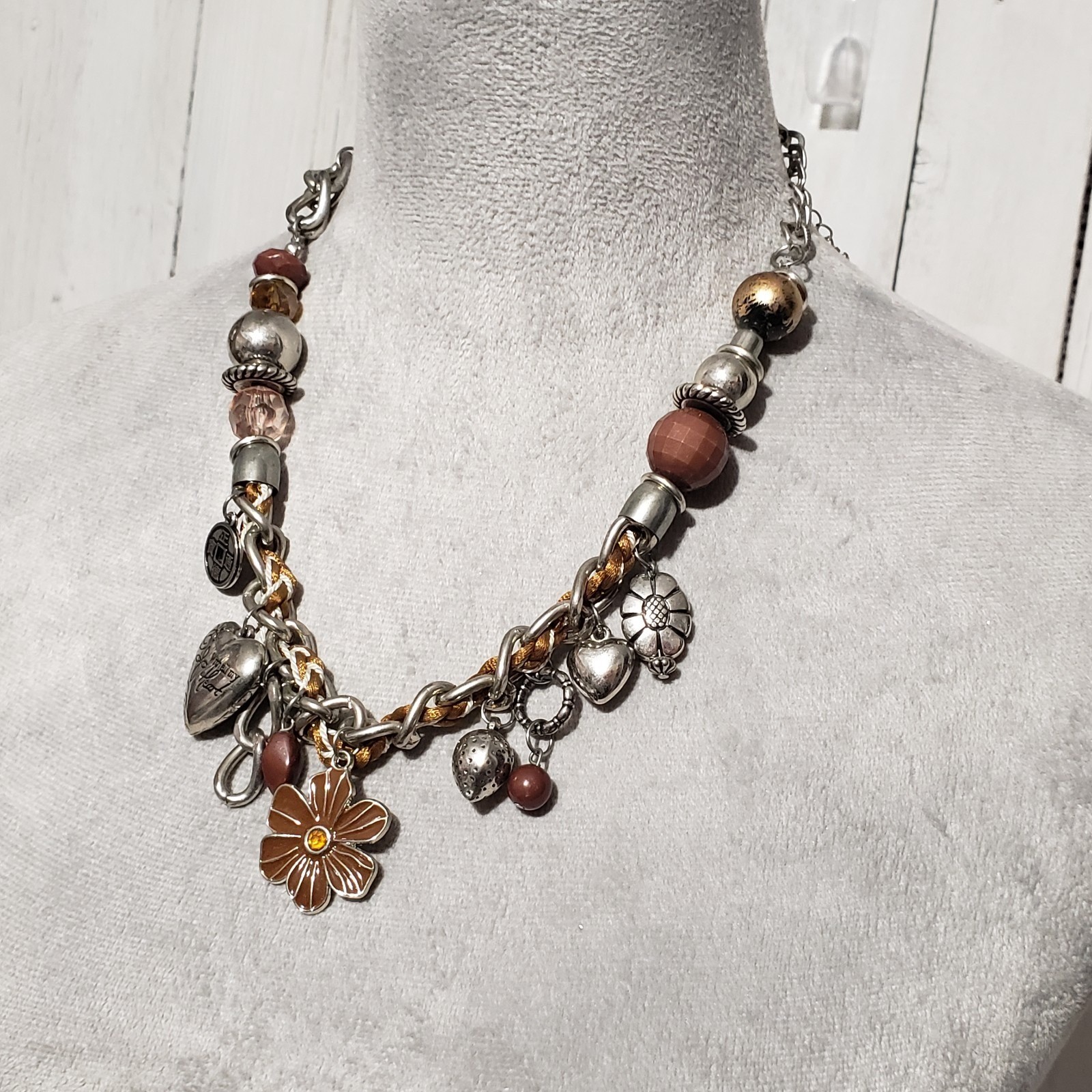 Chunky Cluster Silver Necklace Charms Statement Boho Earthy Hippie Festival Glam