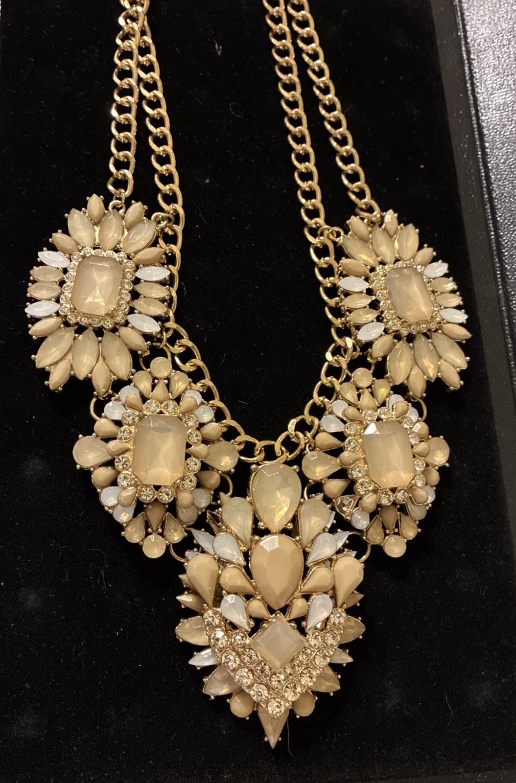J Crew Cream Floral Cluster Statement Necklace Gold Tone Bib Necklace Rhinestone