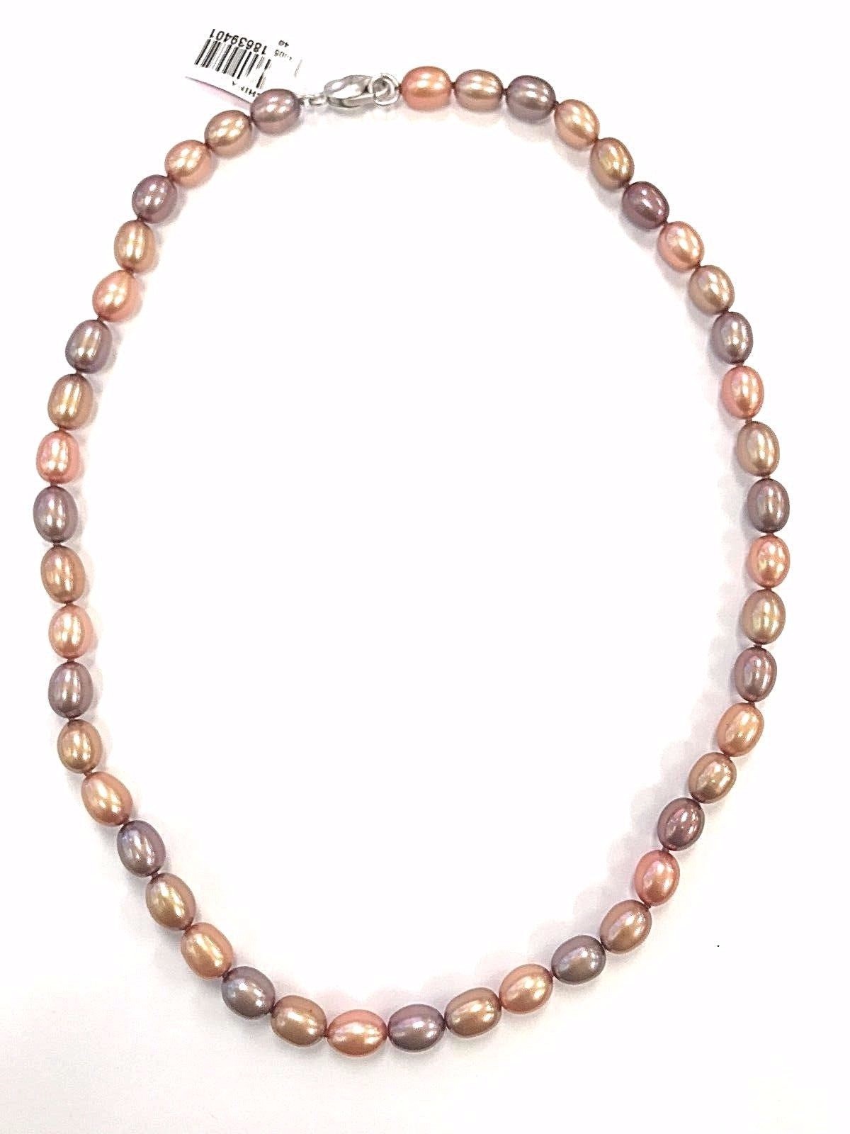 HONORA 7-8mm Oval Dyed Pink Purple Peach Cultured Freshwater Pearl Necklace 18″