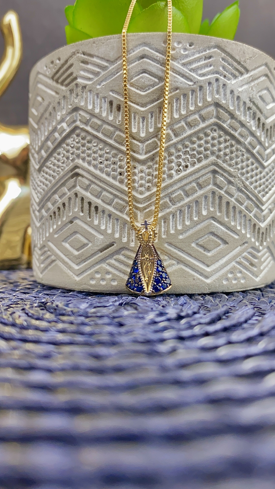 Womens Minimalist Necklace for Womens CZ Virgin Aparecida Box Chain 18″ Gold Fil