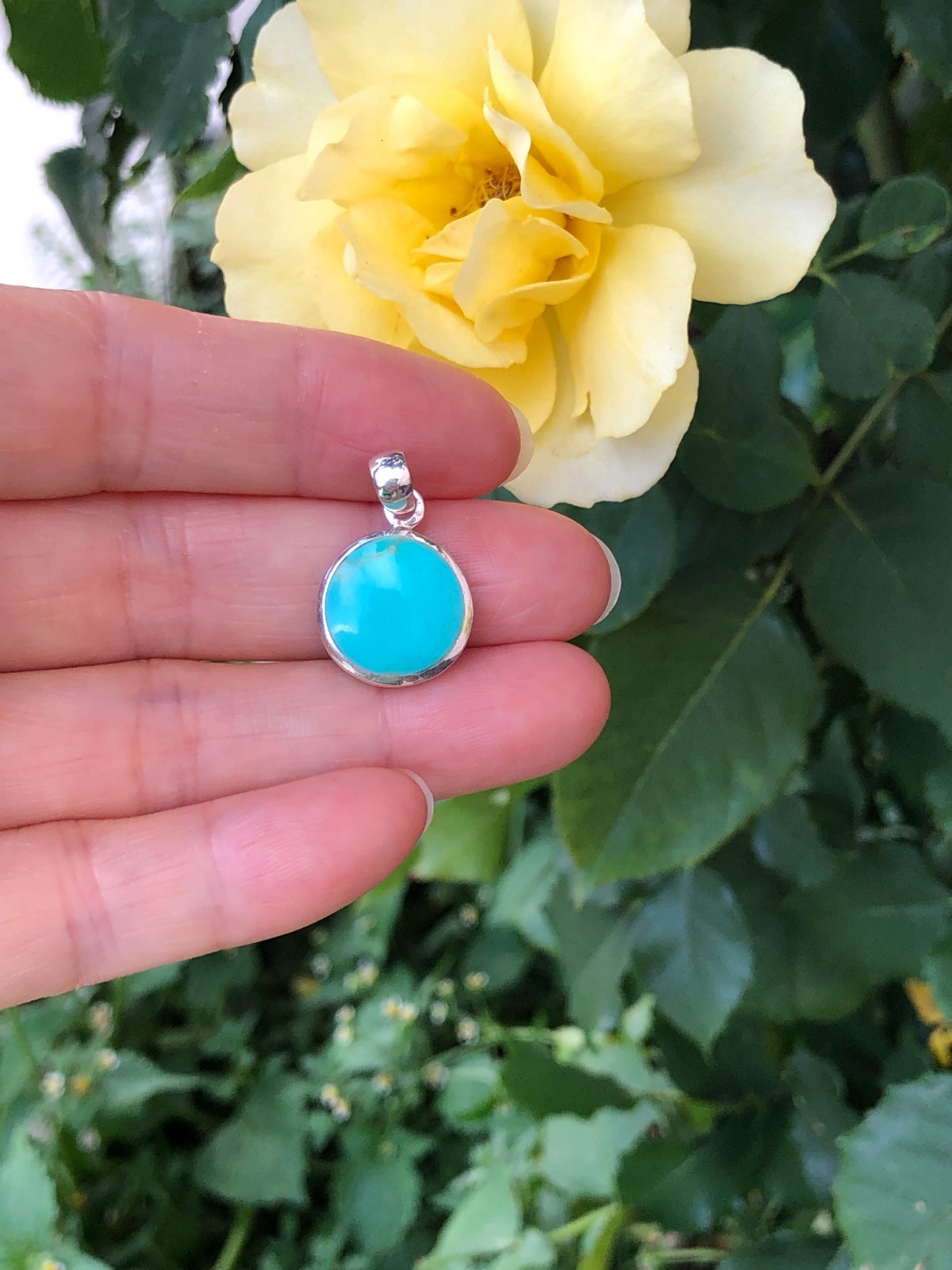 925 Sterling Silver Ocean Wave Turquoise Pendant Two Sided Women 14mm0.55″/24mm