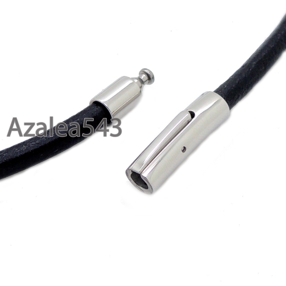 14″~40″ 3/4/5mm Black Round Genuine Leather Cord Stainless Steel Lock Necklace