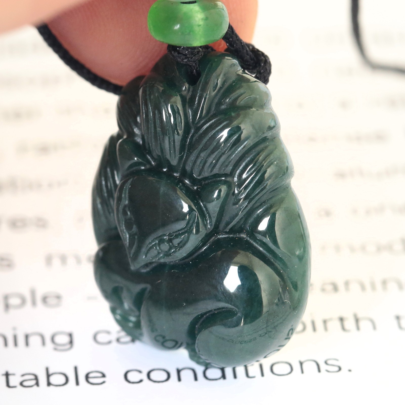 Video Certified Green Burma 100% Natural Jadeite Fox Pendant Type A Jadeite 灵瑞天成