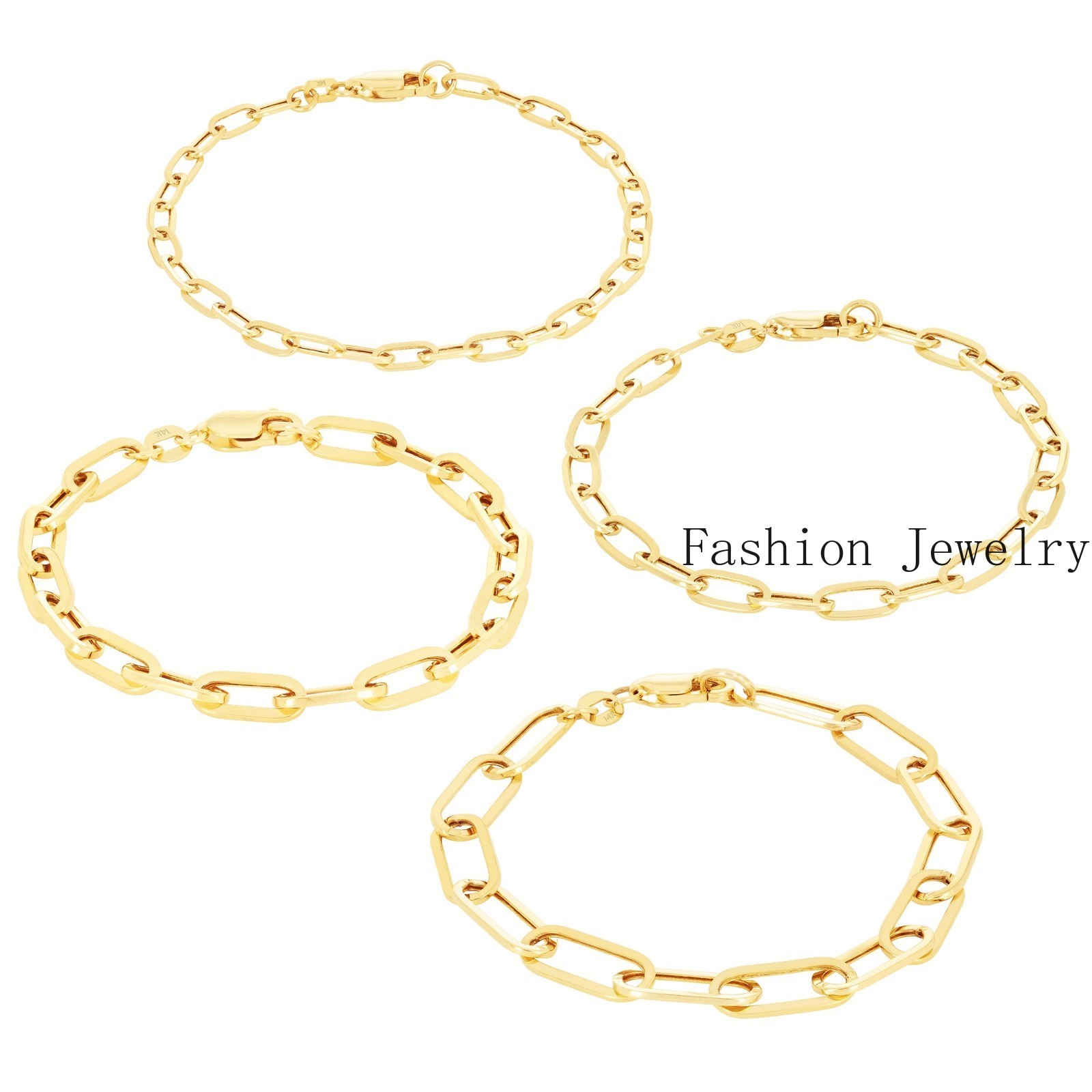 14k Yellow Gold Paperclip 2mm-7mm Chain Cable Rolo Bracelet Mens Womens 7″ – 8″