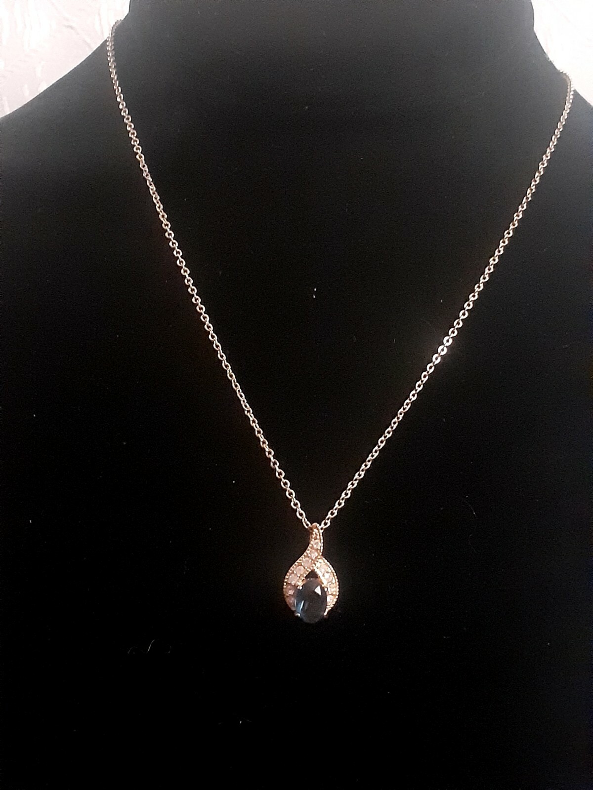 Roman Rhinestone And Blue Stone Pendant necklace 17″
