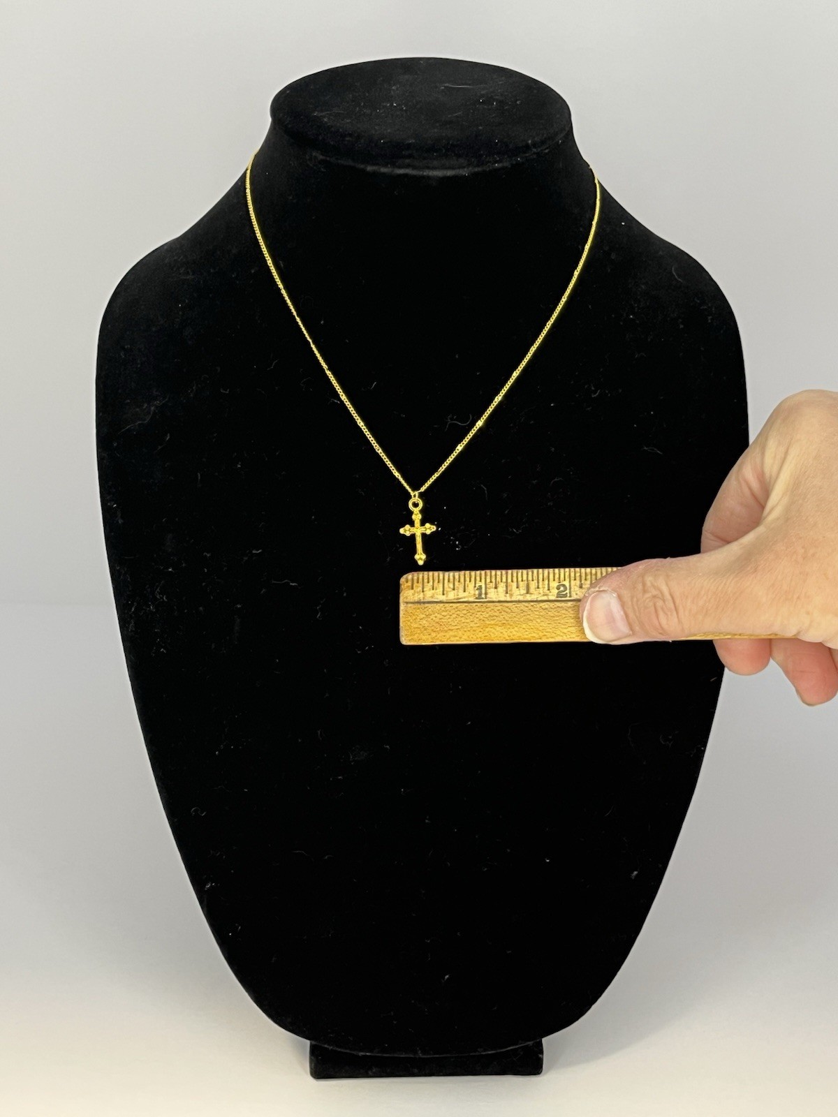 Gold Tone Pendant Charm Necklace, Metal Chain, Cross Shape, Undated Era