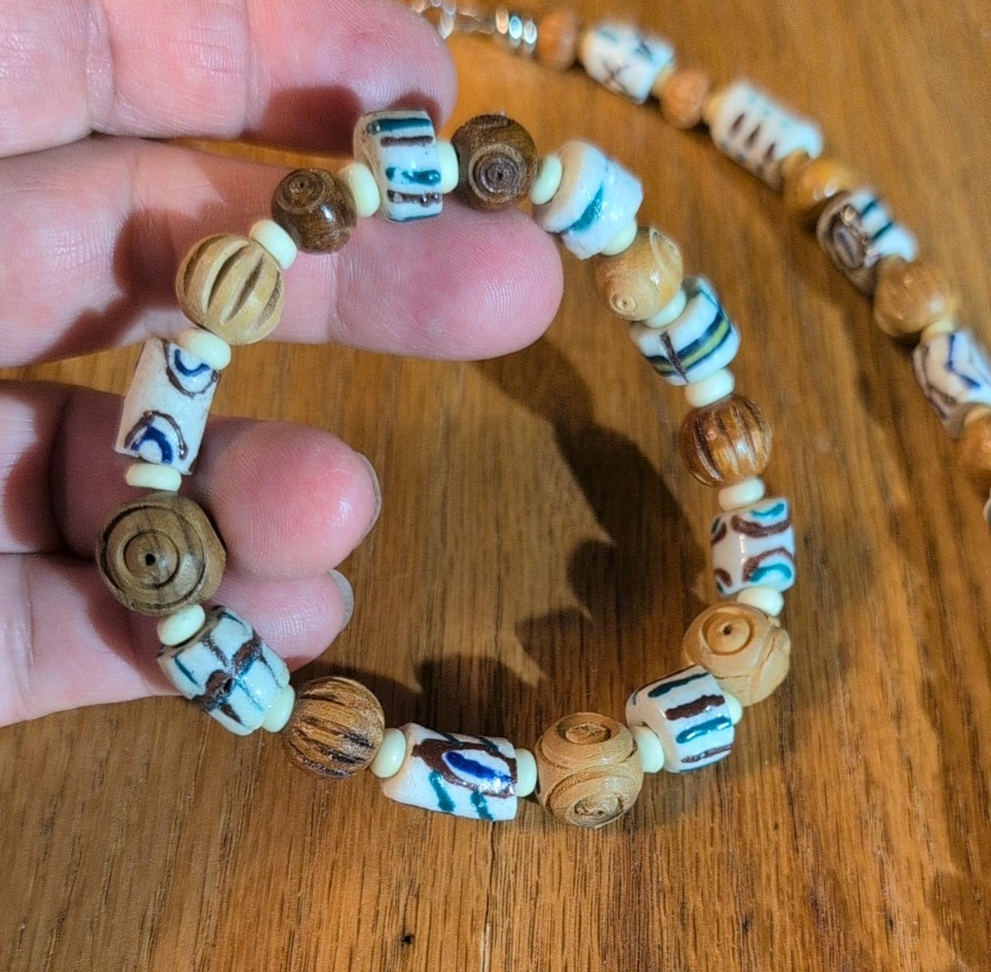 Men’s 24in Tribal Necklace and 8in sizeable Bracelet, White Krobo, for healing