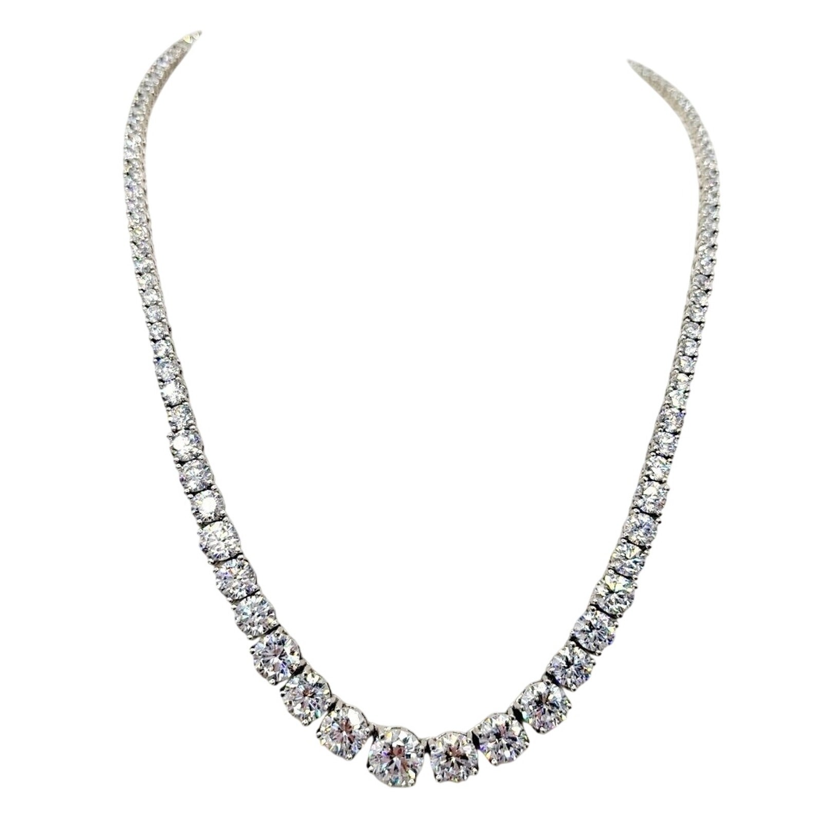 Rhodium and Silver Plated Gradient Zirconia Tennis Necklace 16”