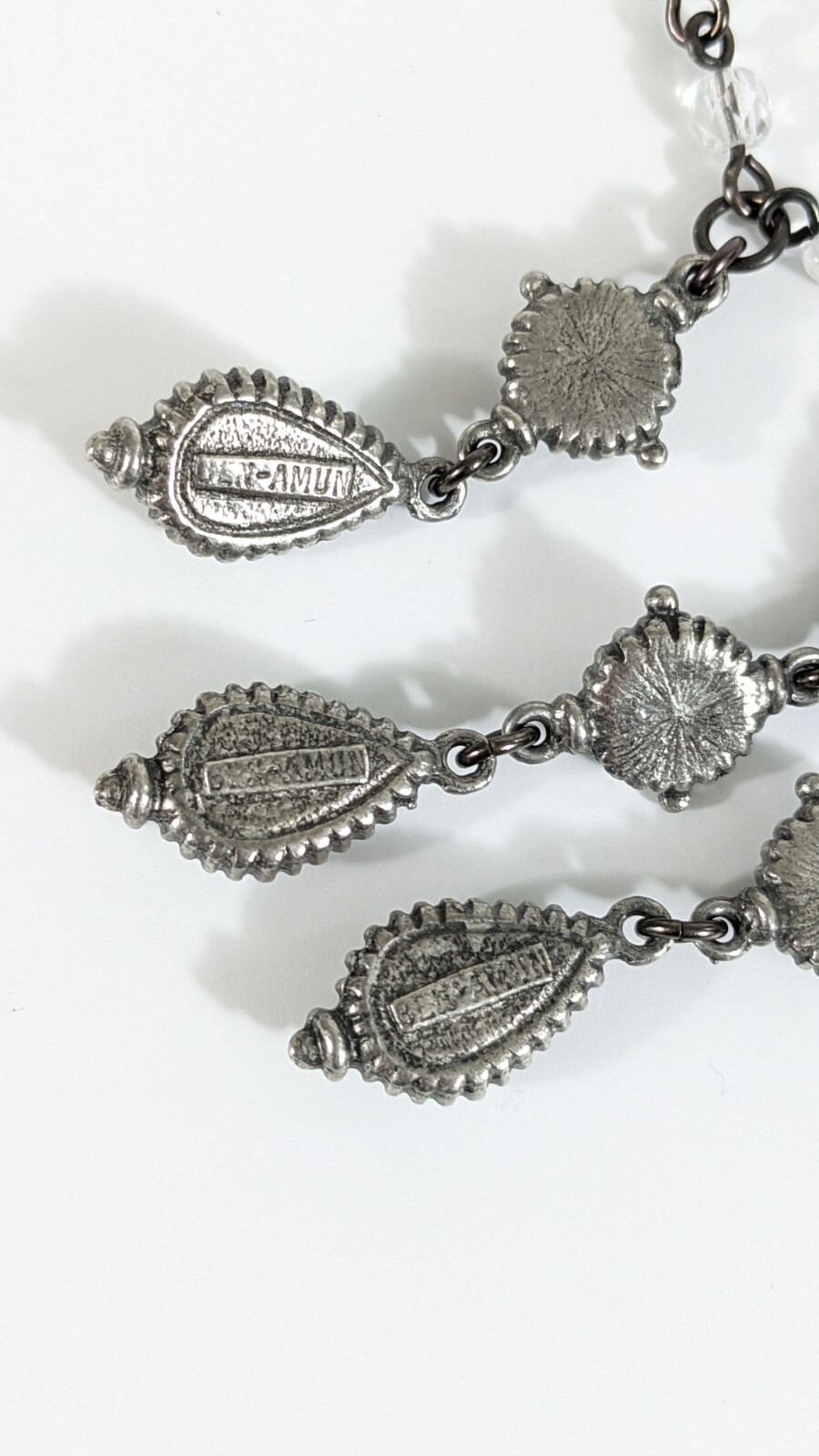 Ben Amun Crystal Dangle Necklace Silver Toned White Colorless Beads Rhinestones