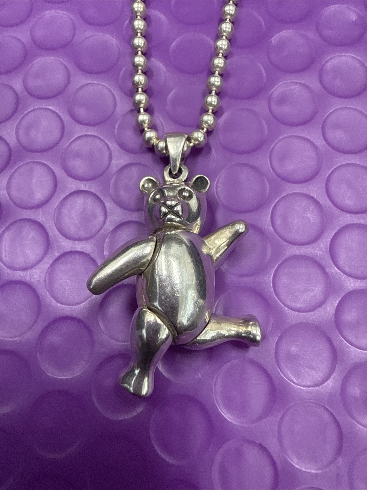 ❤️ Movable Teddy Bear Sterling Silver Pendant Chain 20” Necklace (1030)
