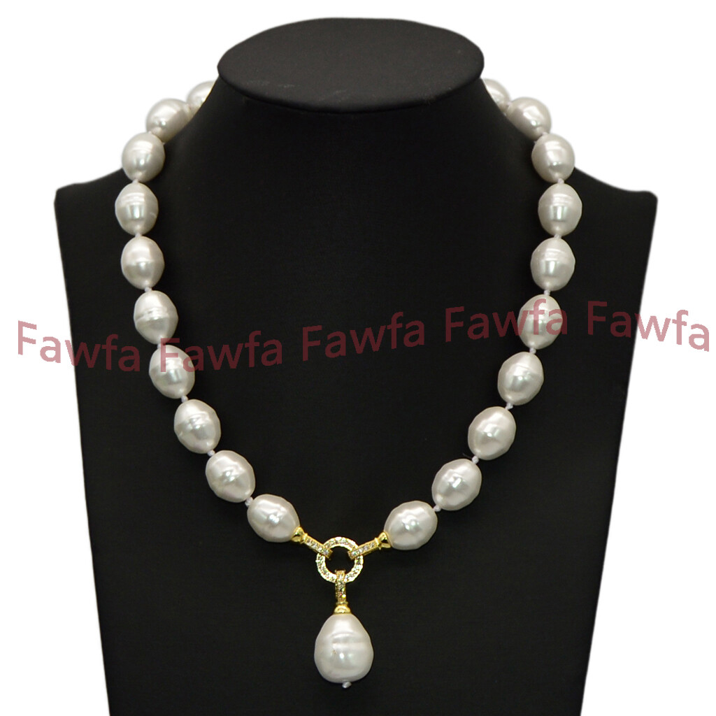 Fine 13x16mm South Sea White Baroque Shell Pearl Beaded Pendant Necklaces 18-28″