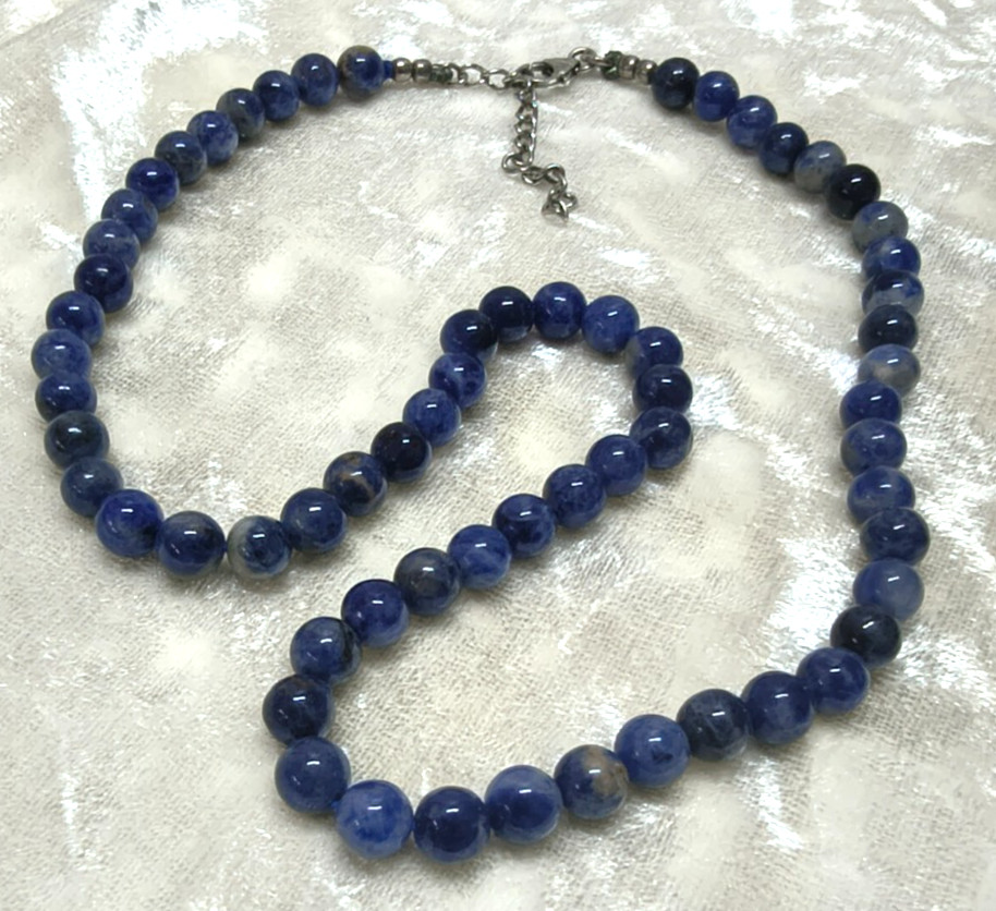 Blue Sodalite Gemstone Bead Necklace Silver Tone Lobster Clasp 42-46cm UK