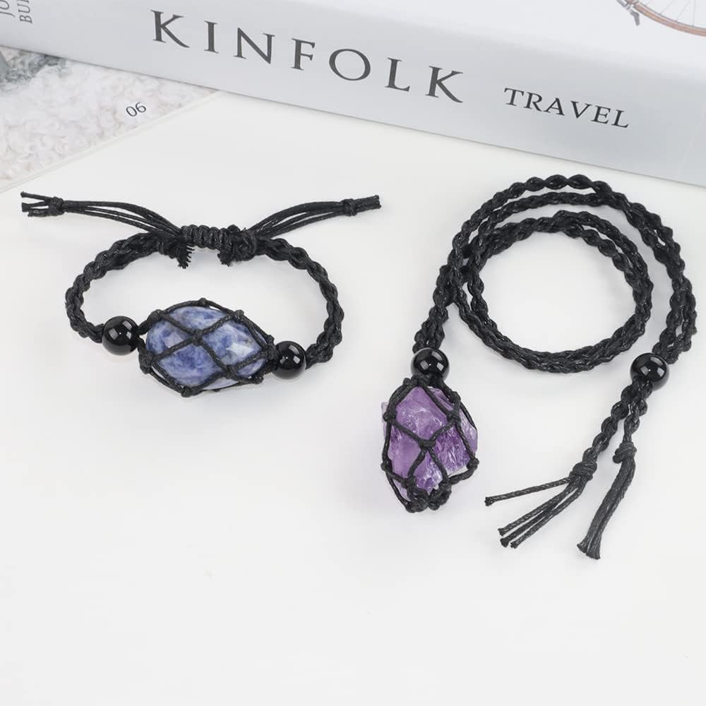 4 PCS Crystal Cage Necklace and Bracelet Cord Holder Empty Stone Holder