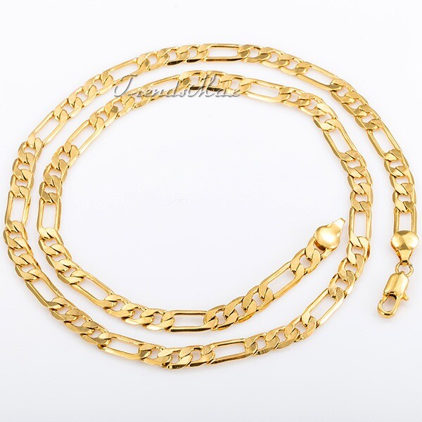 6MM 18-24″ Gold Filled Figaro Link Chain Necklace Choker Jewelry for Men Women