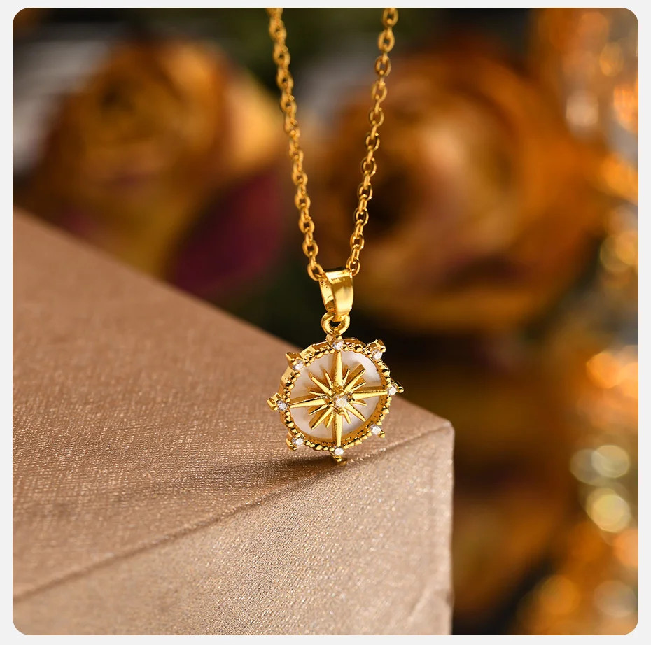 Trendy Rudder Compass Necklaces for Women Gold Plated Sun Star Coin Pendant Gift