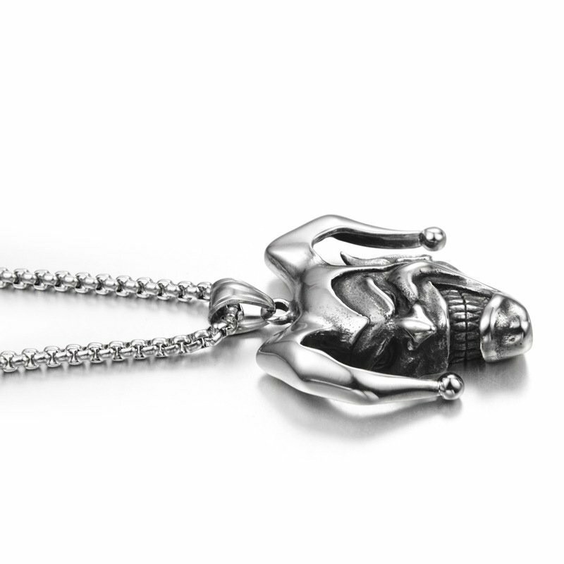 MENDEL Mens Stainless Steel Punk Boys Joker Clown Pendant Necklace Jewelry Chain