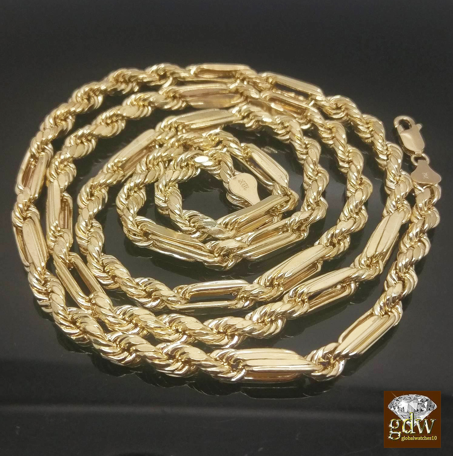 Real 10k Yellow Gold Milano Rope Chain end Necklace 6mm 22″
