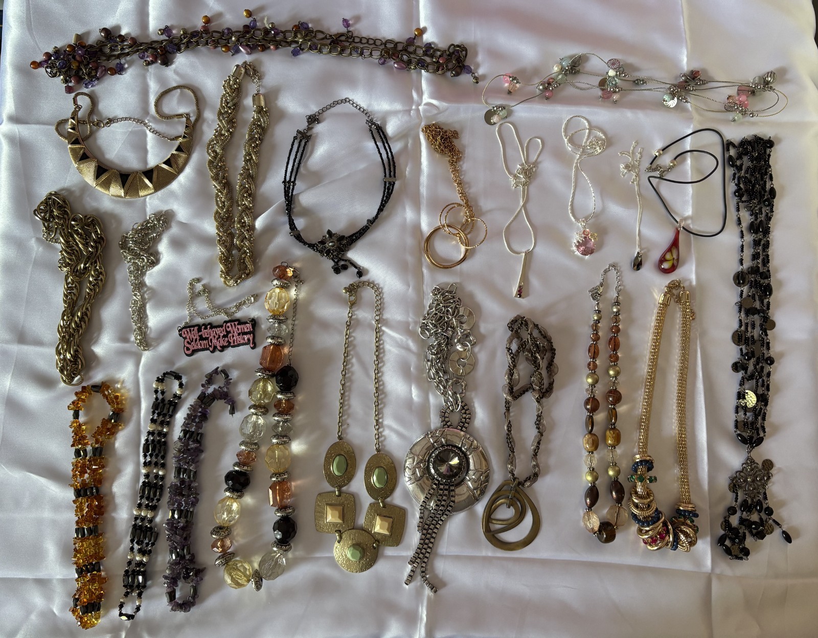 Collection of 23 Vintage Necklaces Costume Jewellery Various Colours Styles