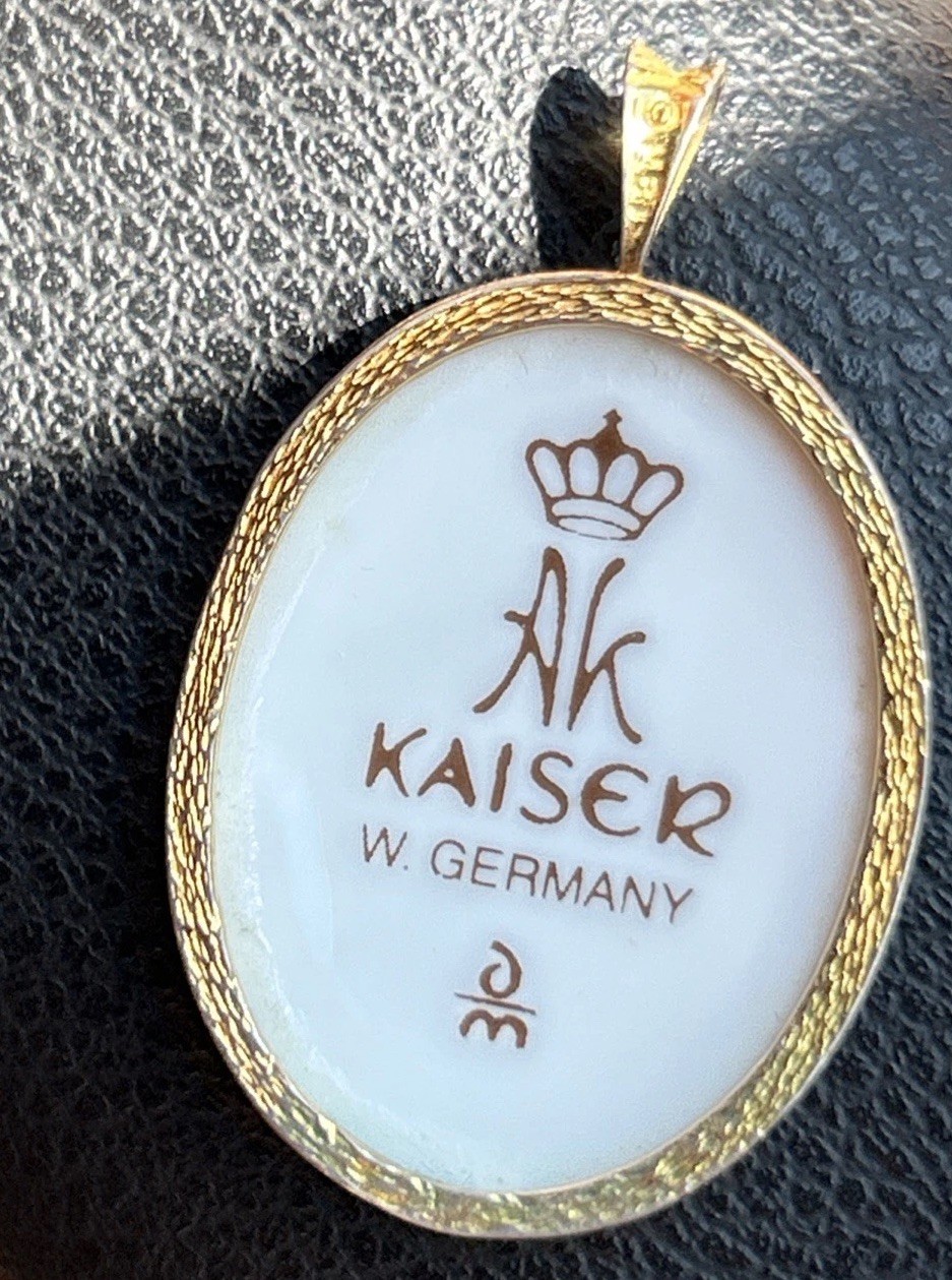 Vintage Pendant Porcelain Hand Painted Scene Boy & Dog Kaiser West Germany