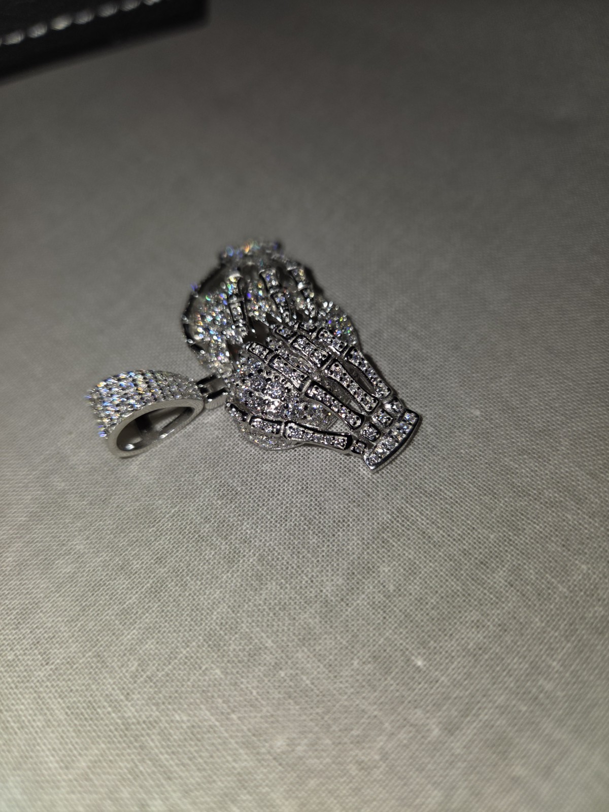Moissanite Pendant Skeleton Hands Holding a Broken Heart, Harlem Bling
