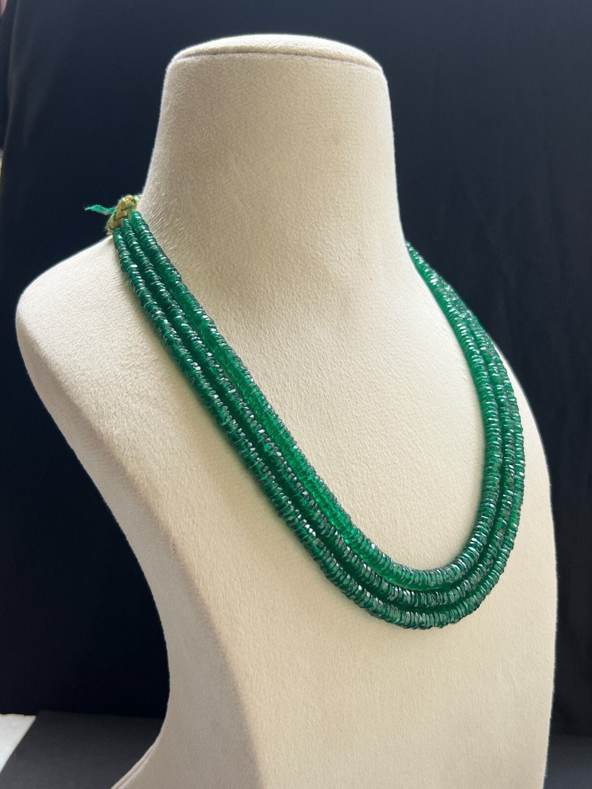 Emerald labbon facted 3 Layer Heishi Beads Necklace 18″ Handmade Layered Jewelry