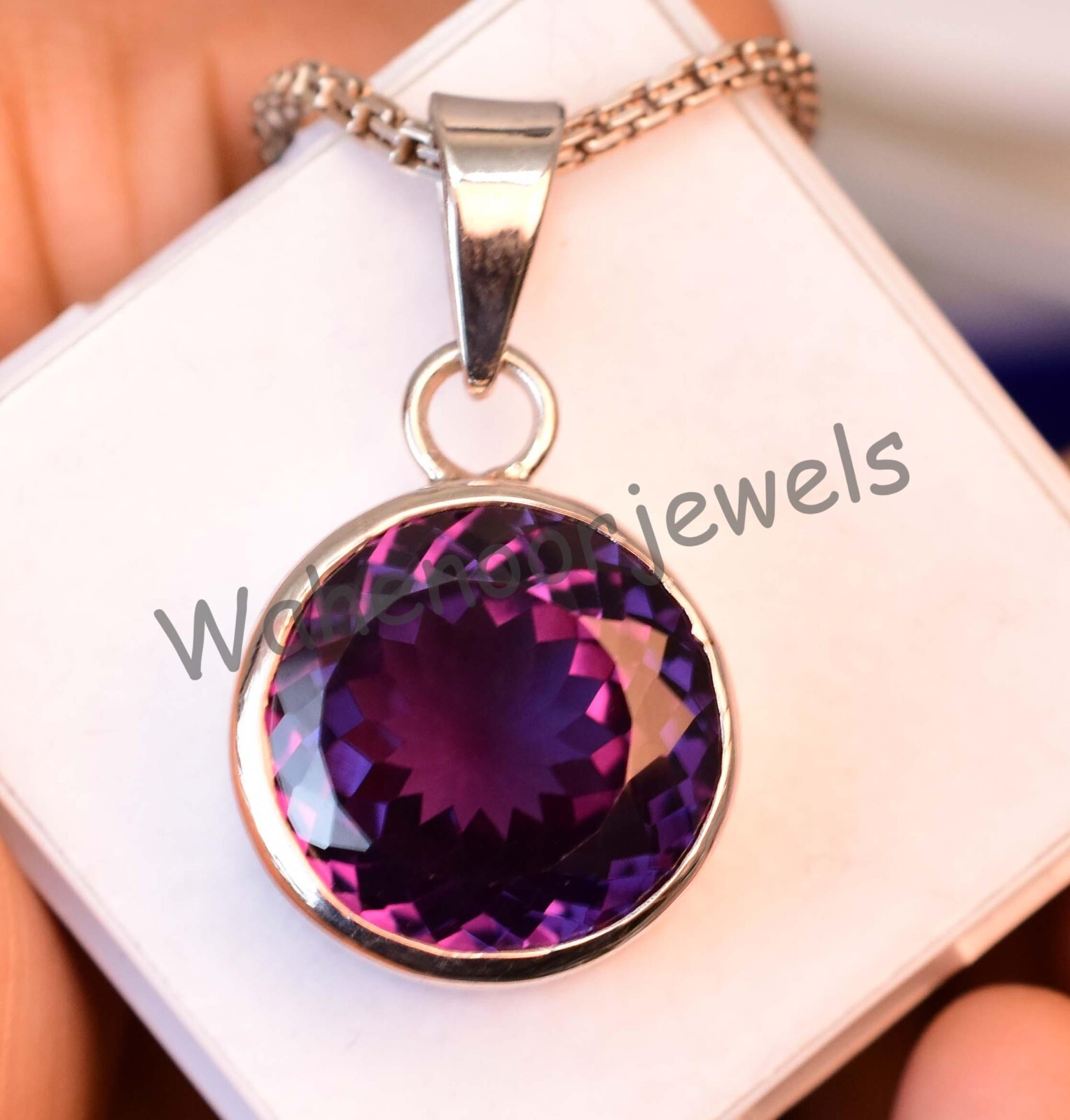 Natural Color Change Alexandrite 18MM Round 925 Sterling Silver Pendant Stunning