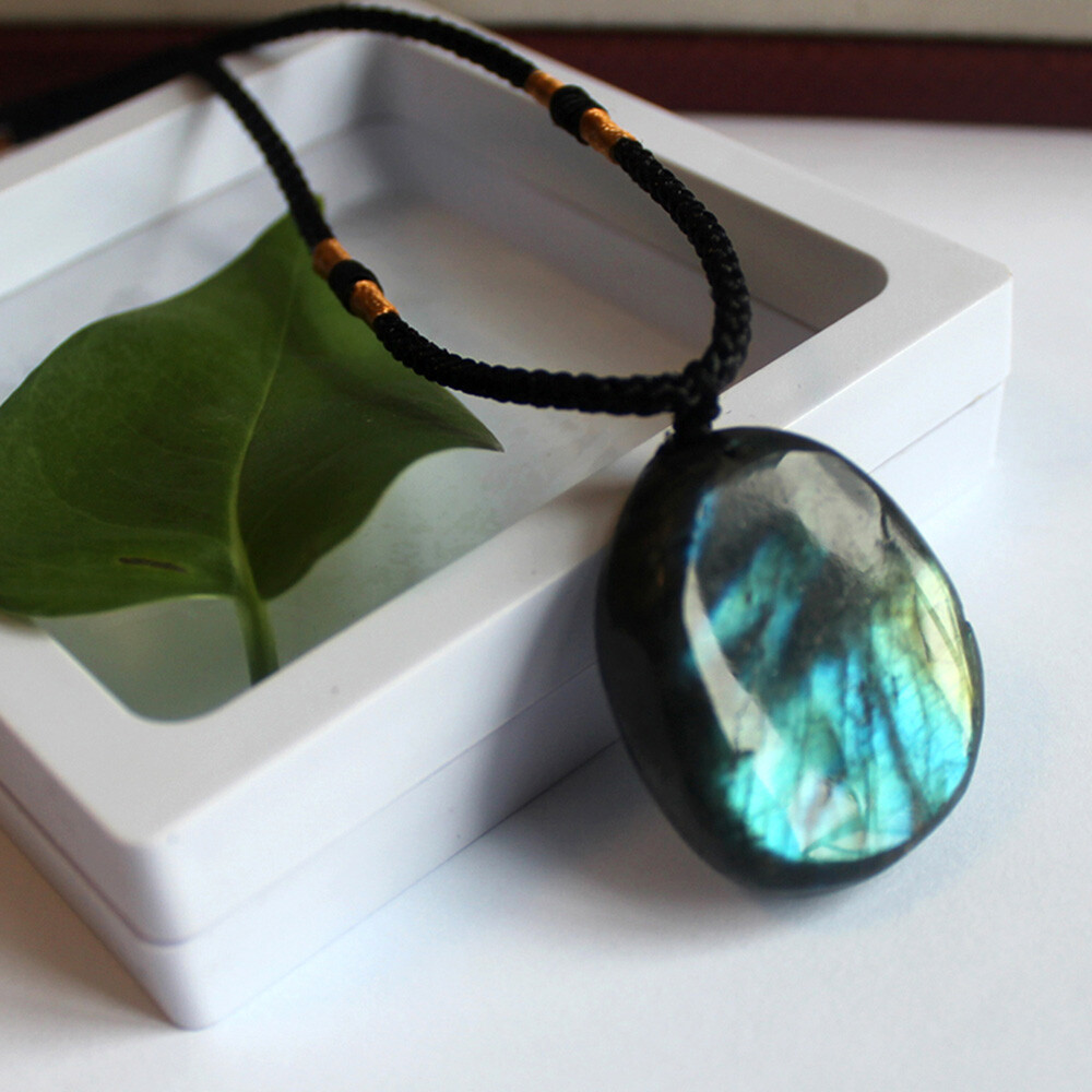 Women Mens Natural Stone Necklace Labradorite Pendant Crystal Moonstone USL0202